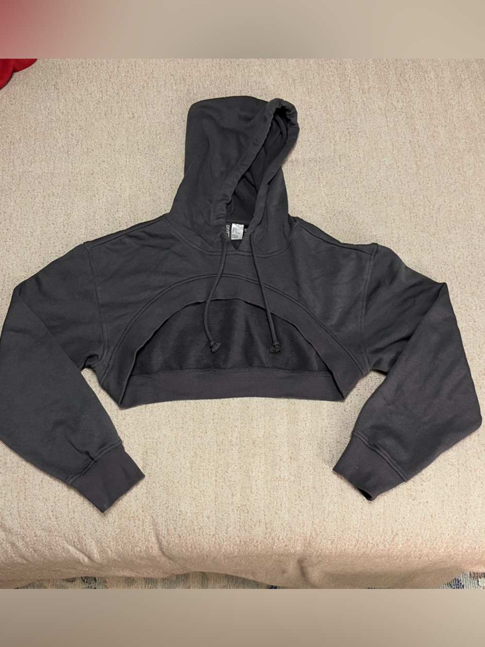 Divided by H&M Cropped Hoodie Shrug; Charcoal Gray/Black